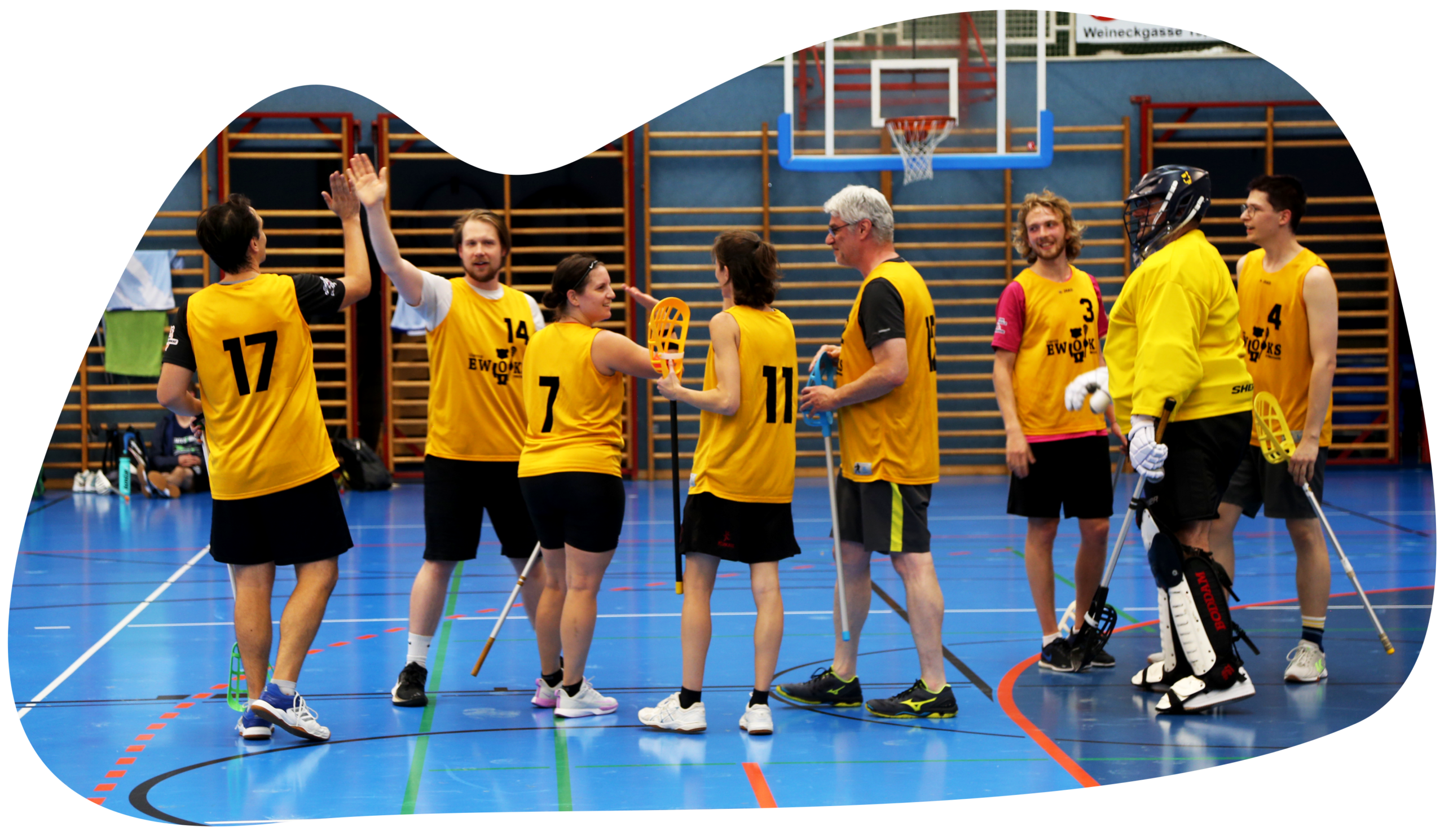 Spielerinnen und Spieler klatschen nach einem Spiel ab.